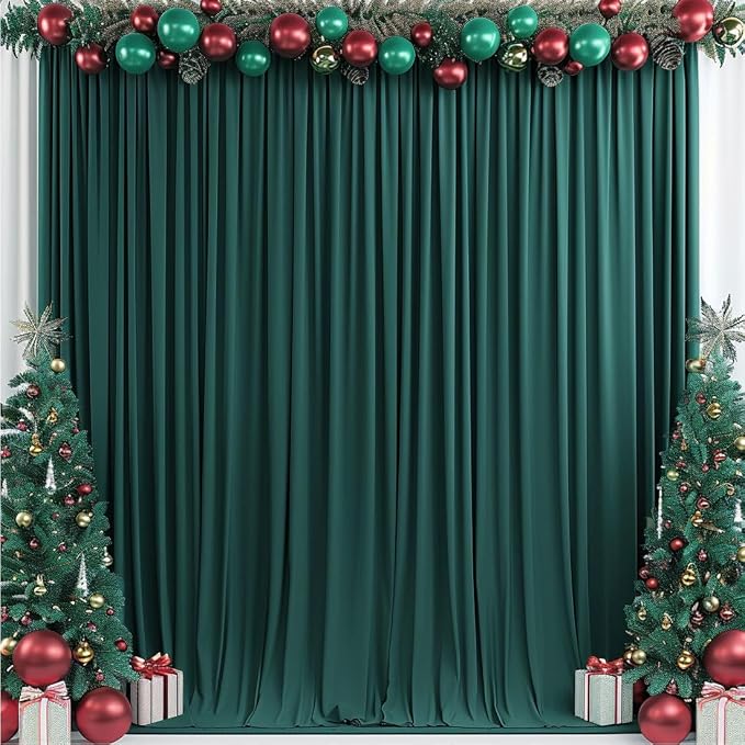 20x10ft Wrinkle Free Hunter Green Backdrop Curtain for Parties Soft Fabric Drapes Wedding Dark Green Curtain Backdrop for Birthday Party Decorations Background for Photography 5x10ft,4 Panels - Image 4