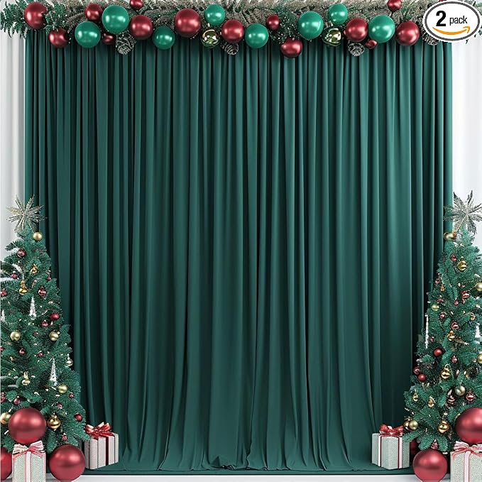 10x10ft Wrinkle Free Hunter Green Backdrop Curtain for Parties Soft Fabric Drapes Wedding Dark Green Curtain Backdrop for Birthday Party Decorations Background for Photography 5x10ft,2 Panels by ESGOTBME