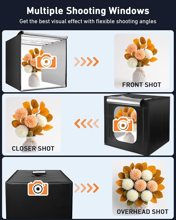 Photo Light Box 24x24 inch, Portable Shooting Tent Kit, Professional Dimmable Photo Studio Light Box with 100 LED Beads & 6 Color Backdrops for Jewelry and Food Items Product Photography - Image 5