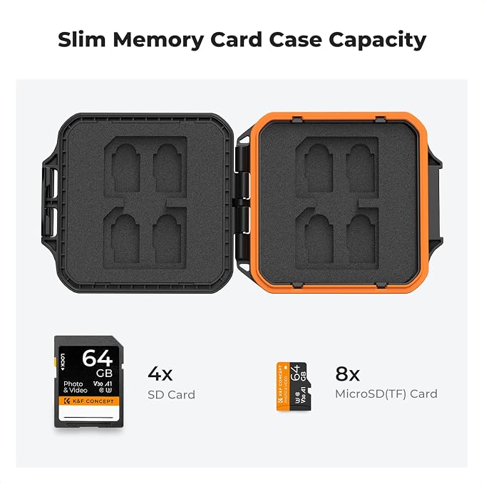 K&F CONCEPT 12 Slots Memory Card Case, Water-Resistant Card Holder | Anti-Shock Card Carrying Storage Box for 8 Micro SD SDXC SDHC TF Cards and 4 SD SDXC SDHC Cards, PM05 - Image 2