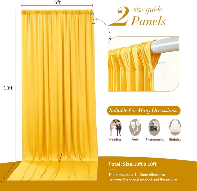 10 ft x 10 ft Wrinkle Free Yellow Backdrop Curtain for Parties, Yellow Polyester Photo Backdrop Drapes,Thick Background 2 Panels 5ft x 10ft for Baby Shower Wedding Birthday Party Backdrop Stand - Image 7