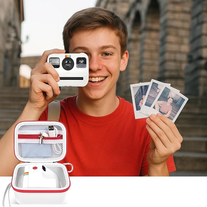 ANKHOH Case for Polaroid Go Gen 2/3, for Polaroid Go 9035/9071/9070 | PU shell with padded interior and removable wrist strap stores film, photos and cables, Case Only - Image 8
