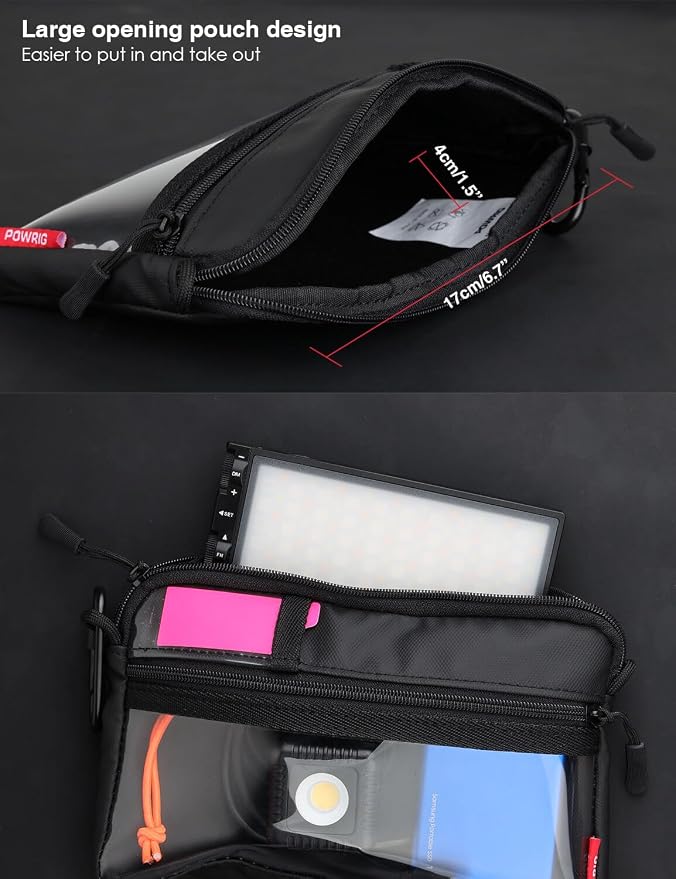 Video Accessories Organizer Pouch with Clear Window, 900D PU Utility Bag for Camera Accessories, Cable Storage, Battery Case, Small Tool Bag with Carabiner & ID Labels, for Travel Filming - Image 6