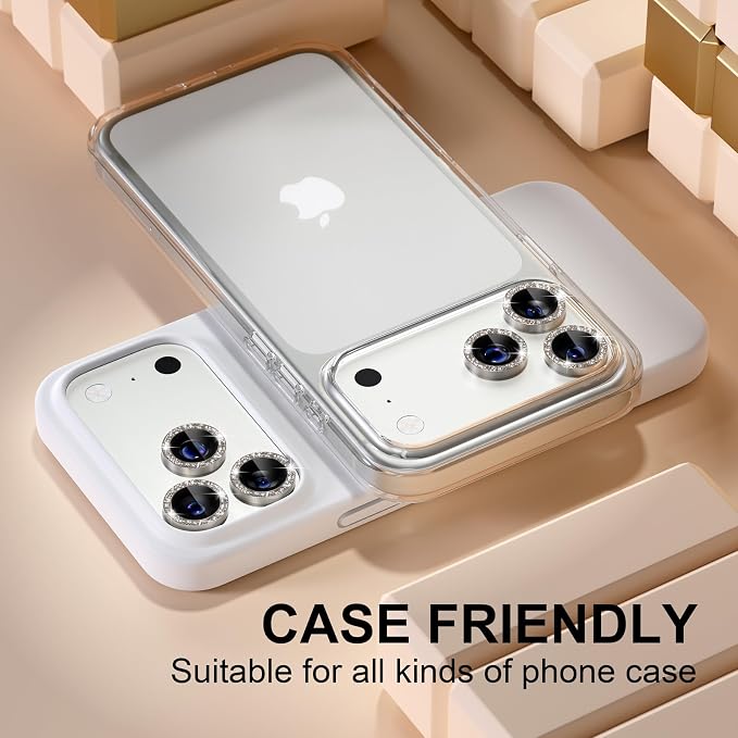 Misea Compatible for iPhone 17 Pro/iPhone 17 Pro Max Camera Lens Protector | 9H Tempered Glass Ultra HD Bling Camera Screen Protector Cover Metal Individual Ring Accessories, Natural Titanium Glitter - Image 5