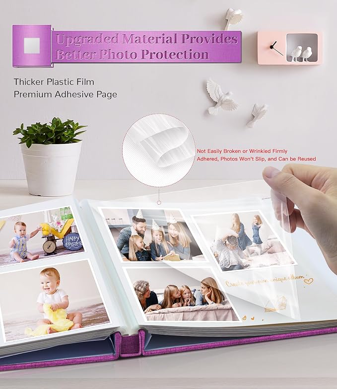 Artfeel Photo Album Self Adhesive Scrapbook Album for 3x5 4x6 5x7 8x10 Pictures,120 Pages Linen Cover with Display Window DIY Photo Book,Ideal Gifts for Family Travel Wedding Baby - Image 3