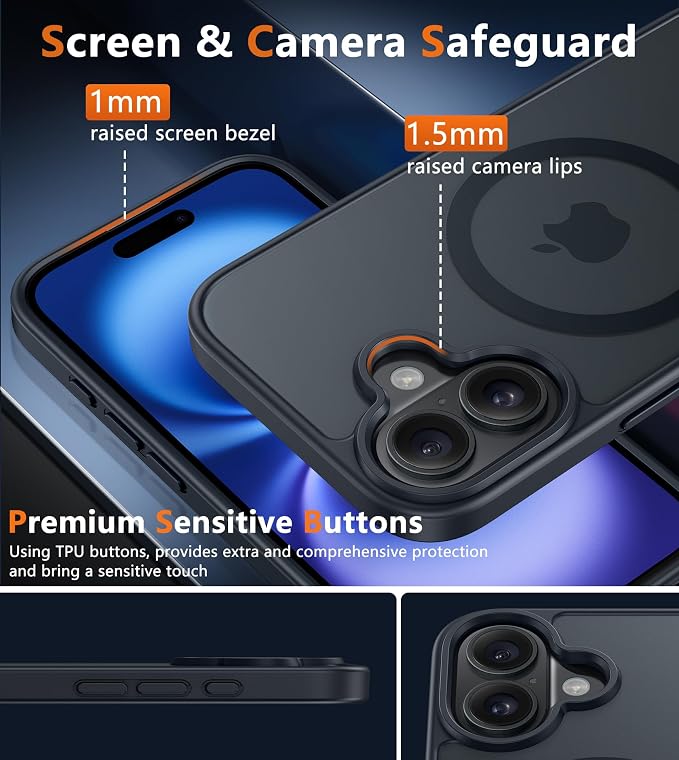 FNTCASE for iPhone 16 Plus Case, Fit for Magsafe, Black | Translucent Matte Magnetic Back, 14FT Military Grade Drop Protection, Shockproof Protective Phone Cover - Image 7