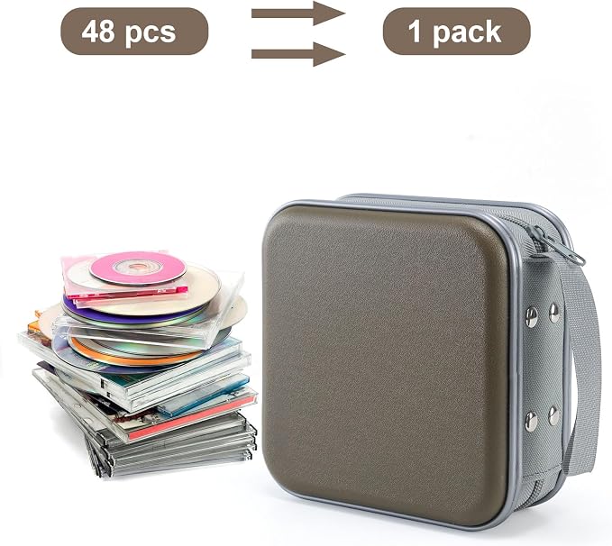 LIOVODE DVD Case, 48 Capacity Hard Plastic CD Case Holder for Car | DVD Storage, Hand Strap, Zipper Closure, Scratch-Resistant Sleeves, CD Storage for Music Blu-Ray Game Disc for Travel Office - Image 2