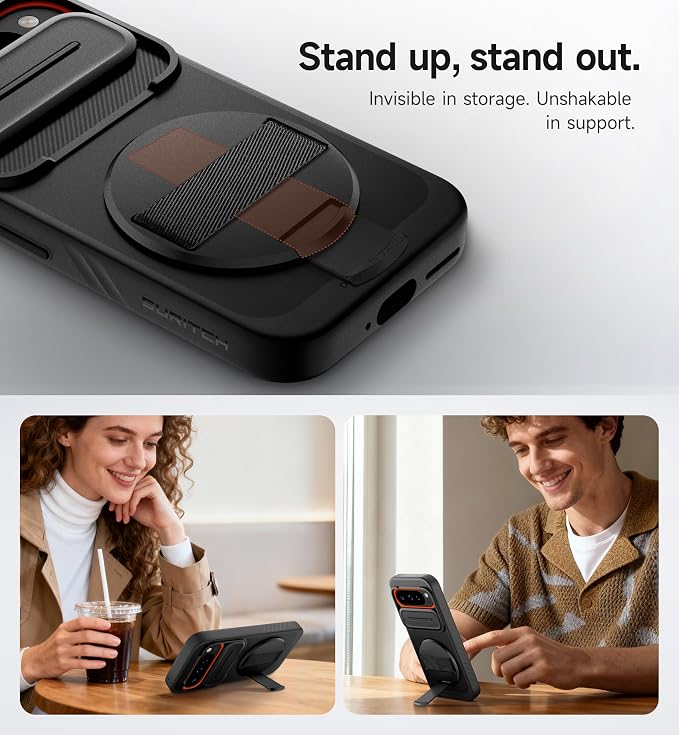 SURITCH for Google Pixel 9/9 Pro Case with 360° Rotatable Hand Strap Phone Grip Holder & Invisible Kickstand & Slide Camera Cover, Slim Rugged Shockproof Protective Cover for Pixel 9/9 Pro, Black - Image 6