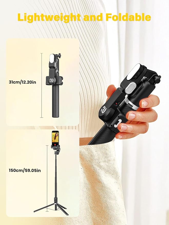Gimbal Stabilizer for Smartphone,2-axis stabilizer Without APP face Tracking,4 in 1 Portable Phone Tripod,stabilizer for iPhone& Android,108CM Extension Rod,AOCHUAN M2PRO Black | 4-in-1 Portable Phone stabilizer, 108cm Extension Rod w/RGB Fill Light, C... - Image 7
