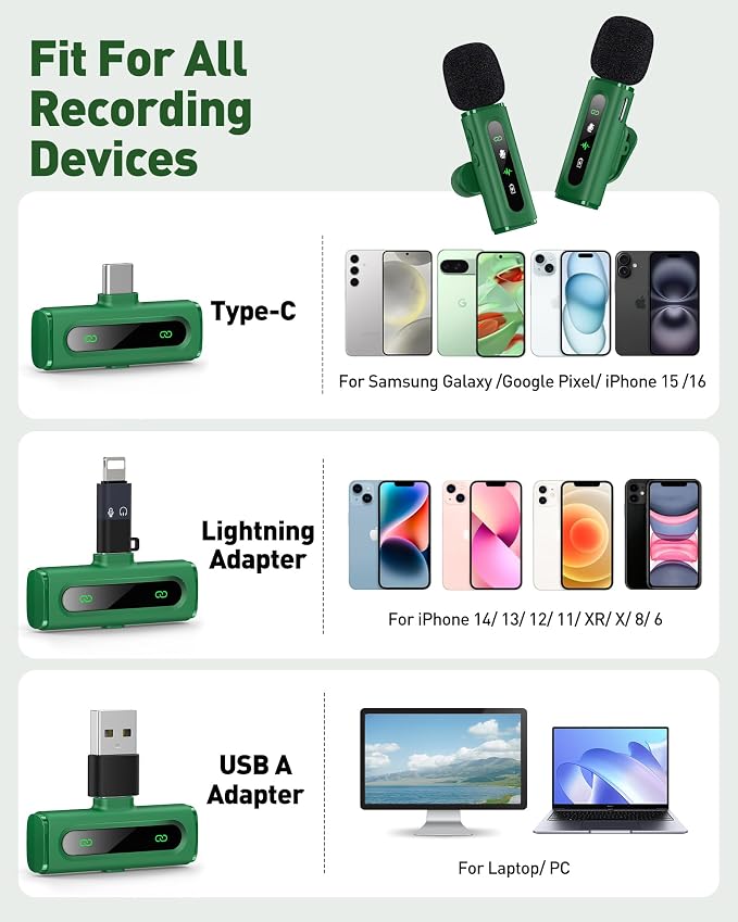 USB C Wireless Lavalier Microphone for iPhone, iPad & Android Phone, Green | 360° Rotatable Clip, Clear Indicator Light, Noise Reduction, Plug & Play, Ideal for Vlogs, TikTok & YouTube Content Creators - Image 5