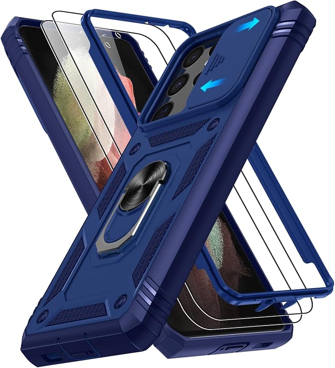 Gritup for Samsung S21 Ultra Case: Galaxy S21 Ultra Case with Screen Protector*2 | Magnetic Stand & Slide Camera Cover | Shock Proof Military-Grade para SamsungS21 Ultra Cover -Blue by Gritup