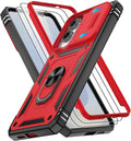Gritup Fit for Samsung Galaxy S25 Edge Case with Slide Camera Cover | 2 Pcs Screen Protector, Build in 360° Rotating Ring Kickstand, Military Grade Protective Phone Case, Red+Black by Gritup