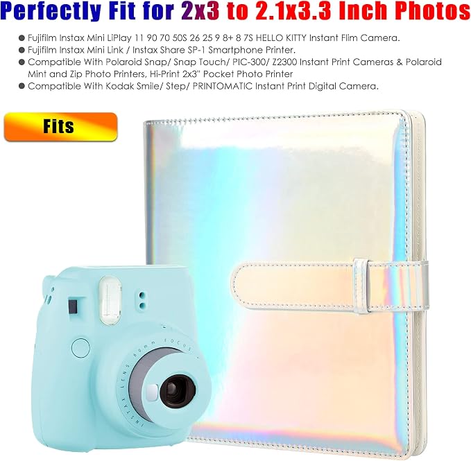 Veicevol 256-Pocket 2x3 Photo Album for Instax Mini and Polaroid | PU Leather Cover Keeps, Fits Instax Mini and Polaroid 2x3 Photos, Protects Travel, Wedding and Family Memories - Image 2