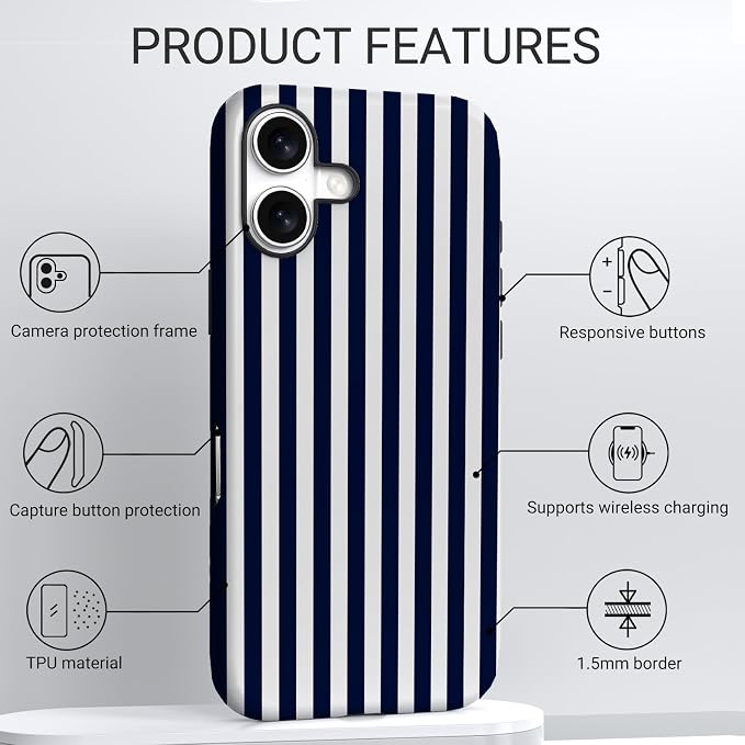 TPU Phone Case for iPhone 16, MagSafe Wireless Charging Compatible, Shockproof Slim Fit Protective Cover with Anti-Yellowing & Raised Camera Protection (Stripe 3, iPhone 16) - Image 3