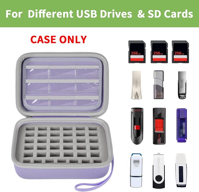 ALKOO USB Flash Drive Case with SD Card/Memory Stick/Thumb Drives Storage | for SanDisk/for Samsung, Removable Foam, 9 Card Pockets, for IT Admins, Photographers, Film Crews, Studios, Travel, Purple - Image 2