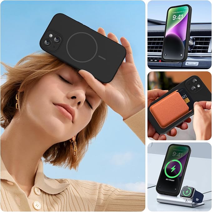 Miracase Silicone & Magnetic for iPhone 14 Case, Dark Black | Compatible with MagSafe, Soft Microfiber Lining, Premium Silicone Cover Shockproof Drop Protection Phone Case for 14 - Image 5