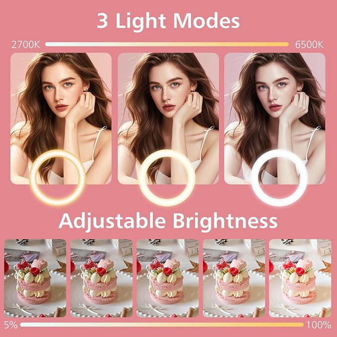 22" Ring Light with Stand: Touch Screen LED Display & 75" Tall Tripod, | 3 Color modes 6500K / 2 USB Ports Foldable LED Big Ring Light Tripod for Live Stream,YouTube,TikTok Video Shooting, Pink - Image 3