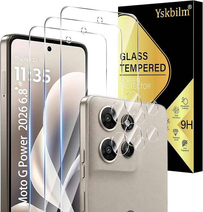 (3+2 Pack) Designed for Motorola Moto G Power 5G 2026 Tempered Glass Screen Protector + Camera Lens Protector,[3D Touch][Bubble-Free][Anti-Scratch] Screen Protector Glass For Motorola G Power 2026 by Unknown