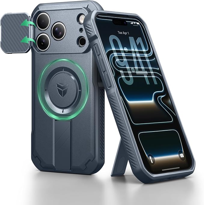 Dexnor for iPhone 17 Pro Case, [Built-in Flip Camera Cover & Camera Control Cover & Kickstand], Compatible with MagSafe, Heavy-Duty Rugged Shockproof Magnetic Phone Cover, 6.3 inch Navy Blue by Dexnor