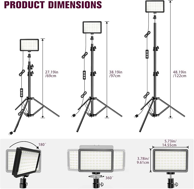 Photography Lighting Kit Dimmable 5600K USB Led Video Studio Streaming Lights with Adjustable Tripod Stand and Color Filters for Table Top/Photo Video Shooting - Image 3