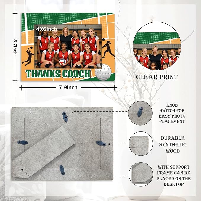 Thanks Coach Photo Frame, Volleyball Picture Frame, Sports Themed Decor Tabletop Display Frames for Players and Coaches, Gift to Volleyball Enthusiasts for 4x6 Inches Photos - Image 2