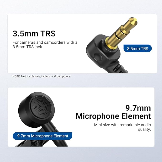 NEEWER ø9.7mm Lavalier Microphone (2 Pack), 3.5mm TRS Clip On Lapel Wired Omnidirectional Condenser Lav Mic with 1.5m Cable & Windscreen for Video Recording, Vlogging, Filming, LM10 - Image 4