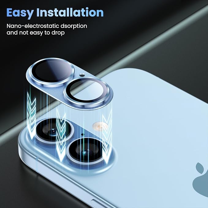 Uyiton for iPhone 17 Camera Lens Protector, Metal Frame Glass Cover | Not Easy to Break, Strong Adsorption, Case-Friendly, Metal 9H Sapphire Glass Rear Camera Screen Cover, Mist Blue - Image 7