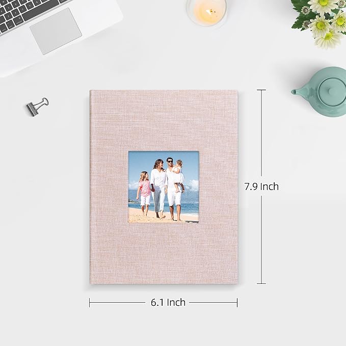 Mublalbum 2 Pack Small Photo Album 5x7, 52 Pockets, Linen Cover,Beige | Linen Cover with Display Window, 52 Vertical Pockets, Portable Mini Picture Book for Artwork Postcards, Picture Storage - Image 2