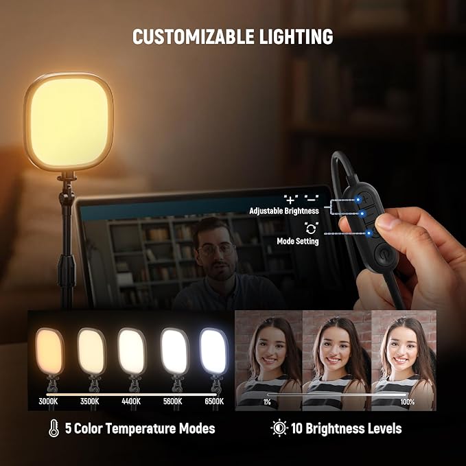 NEEWER Basics 5" Full Screen LED Ring Light with Stand for Desk Video Calls, CRI95, 10W Bi Color Edge Lit Zoom Conference Lighting for Computer Laptop Webcam Phone Streaming Recording, NL10 - Image 4