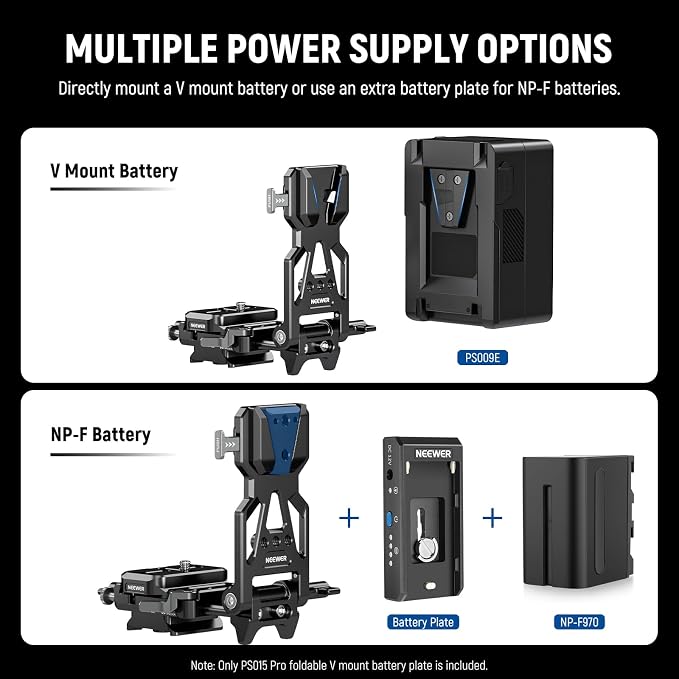 NEEWER Foldable V Mount Battery Plate with Arca Type Baseplate, PS015 PRO | Quick Release Camera Base Plate, Lightweight DSLR Video Rig, Compatible with SmallRig V Mount Battery Cage DJI RS4 RS3 Gimbal - Image 8