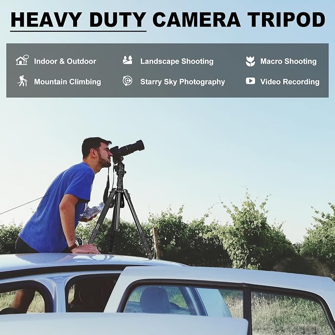 80/85 inches Heavy Duty Tripod for Camera Phone, 85" Camera Tripod Monopod | Tripod Stand for DSLR Binoculars Spotting Scope Camcorders Video, 360 Degree Ball Head, 35 lbs Loads - Image 2