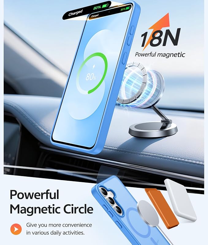 FNTCASE for Samsung Galaxy S25 FE Case, Fit for Magsafe, Screen Protector | Translucent Matte Magnetic Back, 14FT Military Grade Drop Protection, Slim Shockproof Protective Phone Cover, Ice Blue - Image 3