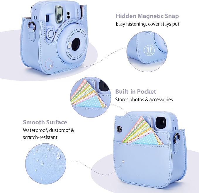 Phetium Mini 13 Camera Case for Fujifilm Instax Mini 13 12 Camera-Blue | Mini Camera Protective Case,PU Leather Bag,Photo Storage Pocket,Adjustable Shoulder Strap,Magnetic Flip - Image 4