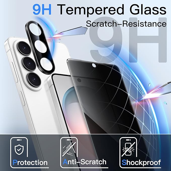 JETech Privacy Screen Protector for Samsung Galaxy S26, 2+2 Pack | Anti-Spy Tempered Glass, with Camera Lens Protector, Easy Installation Tool, Fingerprint ID Compatible - Image 6