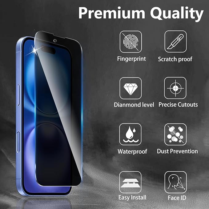 3 Pack Privacy Screen Protector Designed for iPhone 16/15/15 Pro,Full Coverage Anti-Spy Tempered Glass Film,9H Hardness,Anti-Fingerprint,Bubble Free,Easy to Install - Image 3