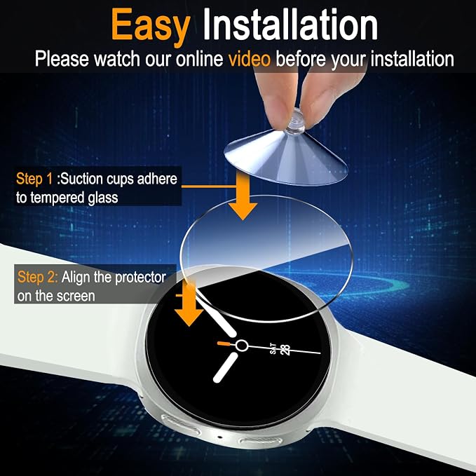 SiHPuoy Tempered Glass Screen Protector for Samsung Galaxy Watch 9/8 (40mm) | 4 Pack, 9H Hardness, Military Grade Shatterproof, Anti Scratch, Bubble Free, HD Ultra-thin, Easy Install, Case Friendly - Image 7