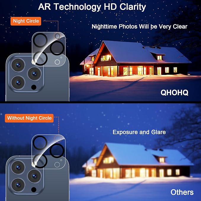 QHOHQ 3 Pack Privacy Screen Protector for iPhone 15 Pro Max [6.7 Inch] with 3 Pack Camera Lens Protector, Anti Spy Tempered Glass Film, 9H Hardness, HD, Bubble Free, Case Friendly - Black - Image 7