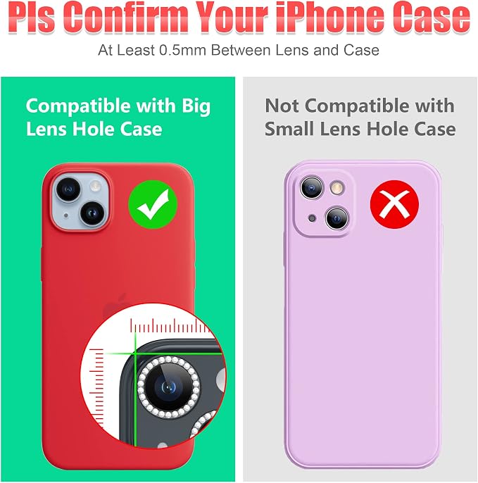 AGVEE 3+3 6 Pack for iPhone 14/14 Plus Camera Lens Protector Cover | Individual Bling Diamond & Bling Glitter Sparkle Cute Gem Metal Ring, 9H Tempered HD Glass - Image 3