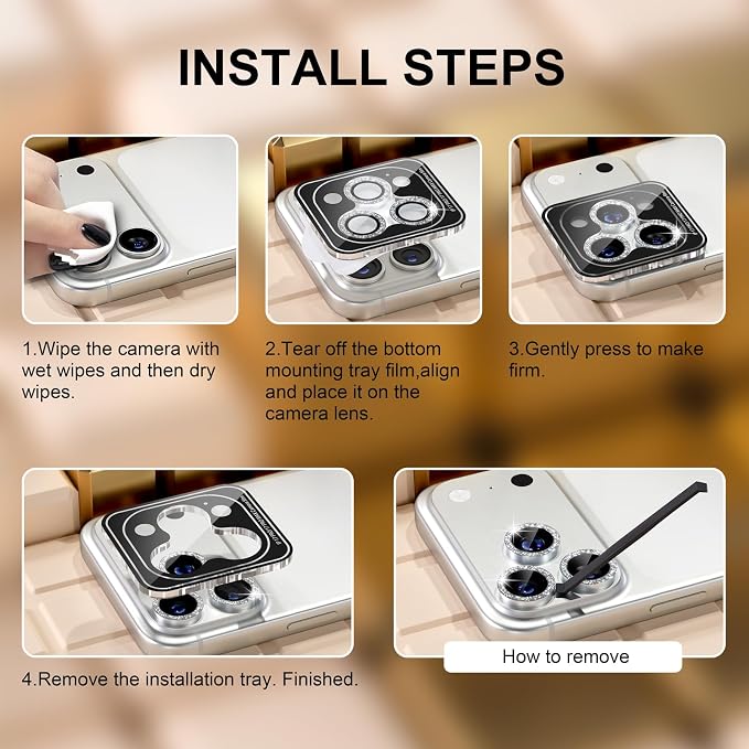 Misea Compatible for iPhone 17 Pro/iPhone 17 Pro Max Camera Lens Protector | 9H Tempered Glass Ultra HD Bling Camera Screen Protector Cover Metal Individual Ring Decoration Accessories, Silver Glitter - Image 7