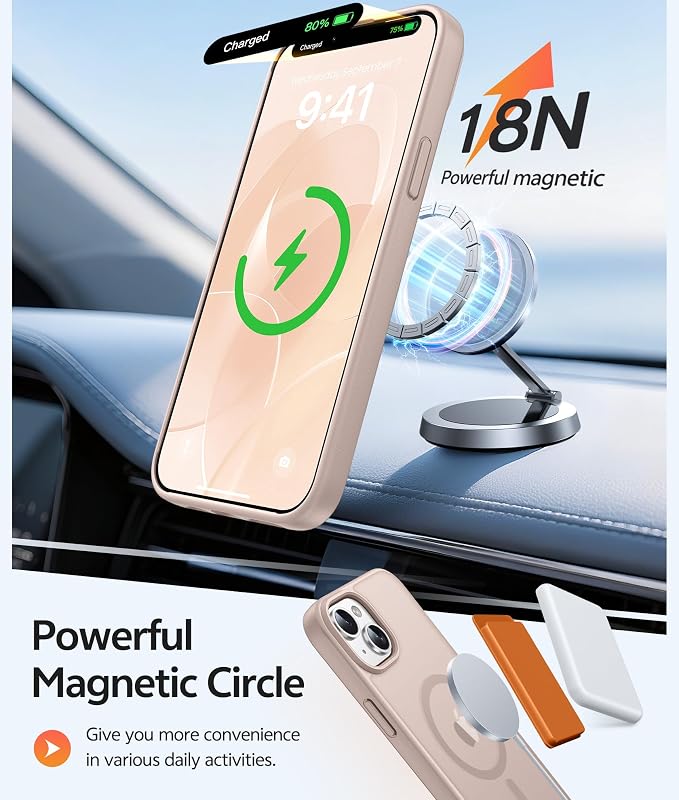 FNTCASE for iPhone 15/14 Plus Case, Fit for Magsafe, Screen Protector | Translucent Matte Magnetic Back, 14FT Military Grade Drop Protection, Shockproof Protective Phone Cover, Desert Gold - Image 3
