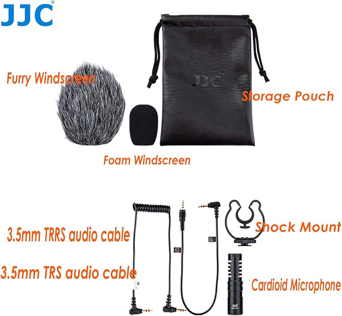 JJC SGM-V1 Shotgun Video Microphone, Cardioid Microphone Condenser Mic Vdeomicro w/Shock Mount, Furry Foam Windscreen, Electret Condenser, 3.5mm TRS TRRS Cable, for Andoid Phone DSLR Camcorder - Image 9