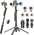 Content Creator Essentials Vlogging Kit, Magnetic Tripod & 2 Lights 2 Mics | 68" Magnetic Tripod for iPhone MagSafe/Android with Remote & 2 in 1 Magnetic Holder for Video Recording/Travel/Vlogging by Unknown