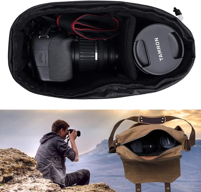 JAKAGO Shockproof Camera Insert Bag for SLR DSLR Mirrorless Camera Lens Flash Light Accessories Camera Pouch with Adjustable Dividers for Canon Nikon Sony Water Resistant Camera inner case(Black) - Image 5