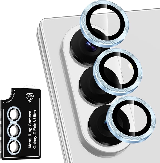 for Samsung Galaxy Z Fold 8 Ultra Camera Lens Protector, Individual Metal Ring Tempered Glass Lens Cover, [Strong Adsorption] Scratch Resistant Ultra-Thin HD Clear Lens Cover, 1 Set-Blue by Btscase