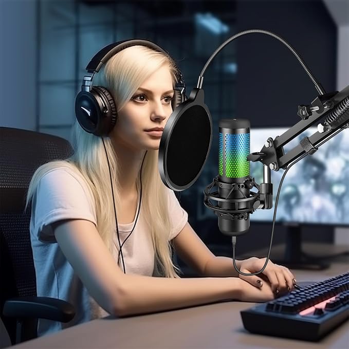 Professional Microphone Pop Filter Mask Shield For Blue Yeti and Any Other Microphone,Mic Dual Layered Wind Pop Screen With Flexible 360° Gooseneck Clip Stabilizing Arm - Image 2
