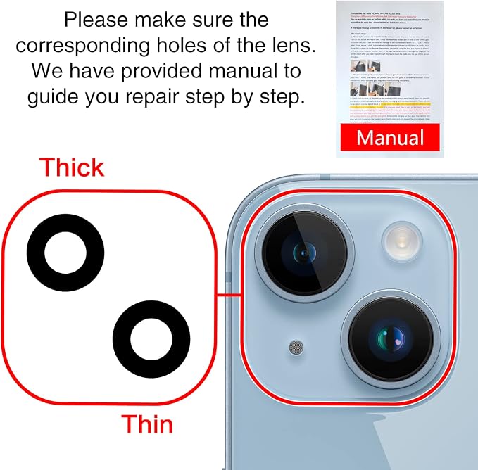 ASDAWN Back Rear Camera Lens Glass Replacement for iPhone 14 6.1 inch and 14 Plus 6.7 inch with Pre-Installed Adhesive, Back Lens Glass with Installation Manual + Repair Tool Set - Image 6