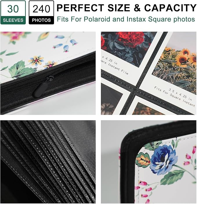 Large Polaroid Photo Album Binder, 240 Pockets. Abstract Rose | Fits Polaroid i-Type, 600, SX-70 and Instax Wide 3.5x4.25 films. Acid-free pages protect photos for long-term storage. - Image 3