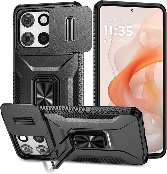 for Moto G Stylus 2025 Case,with Sliding Camera Lens Cover,HD Screen Protector,360° Rotating Kickstand,AYMECL Military-Grade Shockproof Protective Cover for Motorola G Stylus 5G 2025,Black by AYMECL