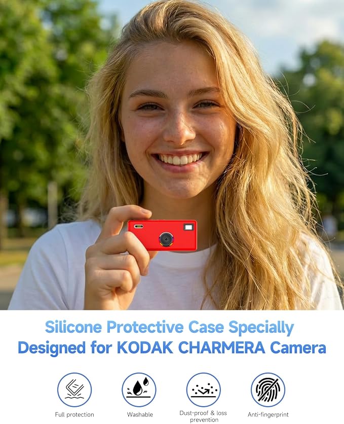 Silicone Case for Kodak CHARMERA Keychain Digital Blind Box accessories,Soft Silicone Protective Case,Comes with Screen Protectors and Wrist Strap - Red - Image 2