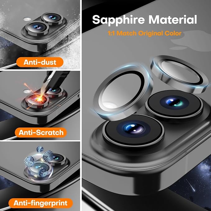 Camera Lens Protector for iPhone 17/16/16 Plus- Black | 9H Tempered Glass, Metal Individual Camera Cover, Accessories, Anti-drop, Case Friendly, HD Clear, Anti-Scratch - Image 3